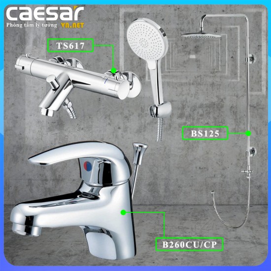 Combo khuyến mãi sen vòi nhiệt độ nóng lạnh Caesar TS617 + BS125 + B260CU gói S12 - CAESARVN